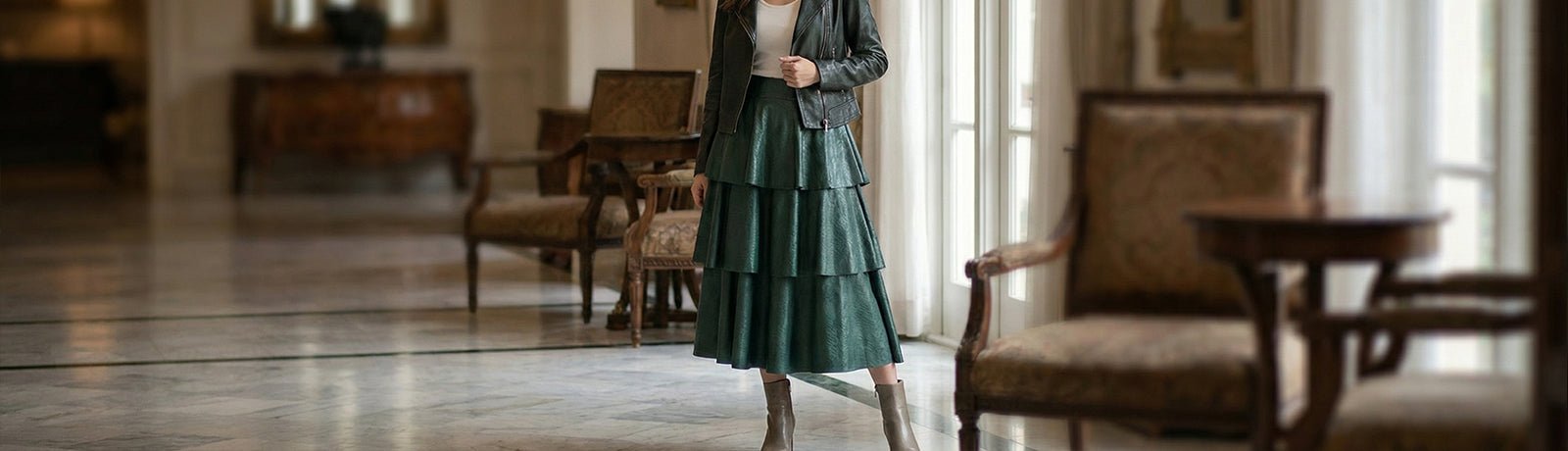 Fuste damă elegante din eco piele premium – modele midi și lungi, design modern. Perfecte pentru birou sau evenimente. Calitate superioară și stil sustenabil.