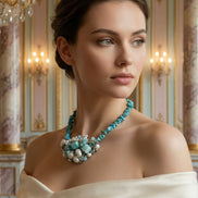 Colier Statement din Turcoaz și Amazonit cu Cluster de Perle Naturale