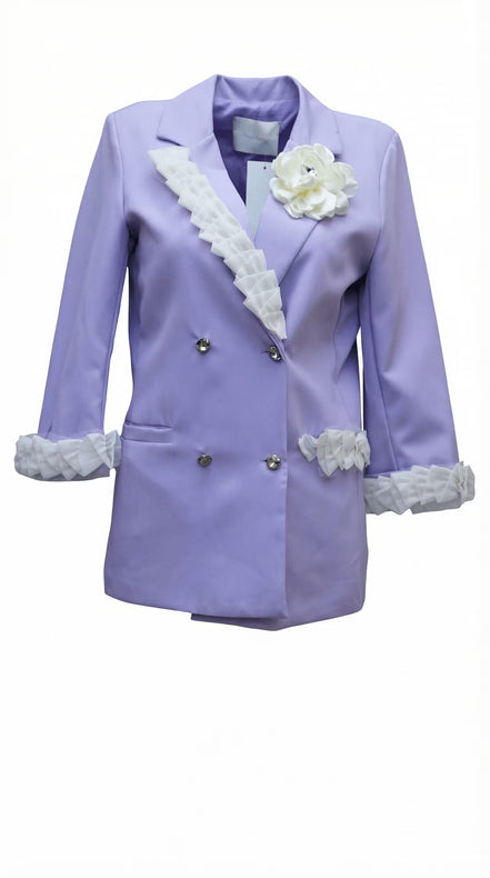 Sacou Lila cu Volane Albe și Broșă Florală – Design Laura Stoica