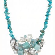 Colier Statement din Turcoaz și Amazonit cu Cluster de Perle Naturale