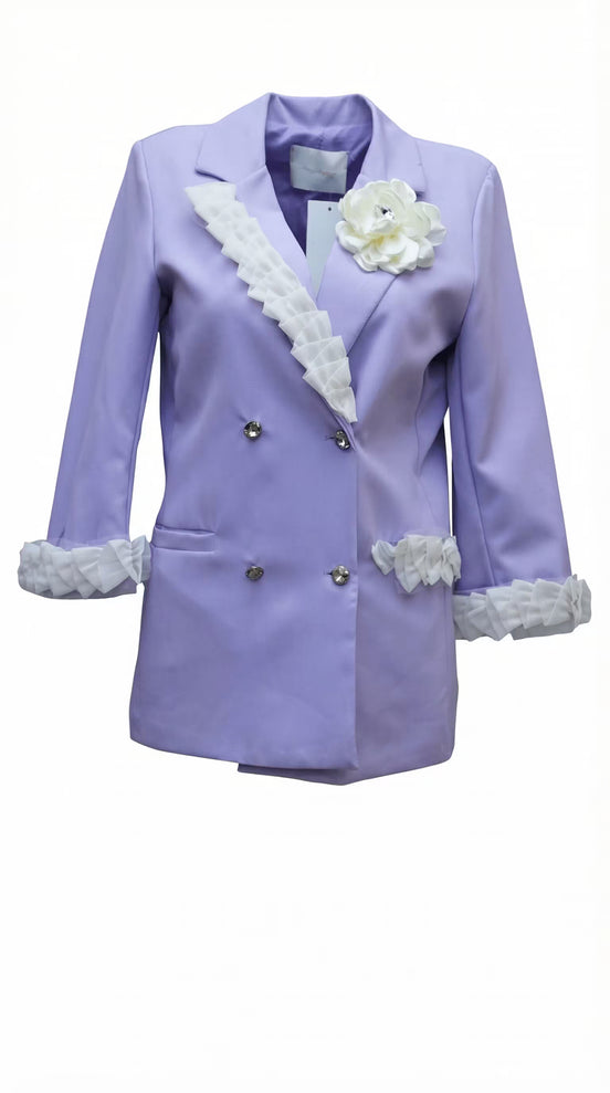 Sacou Lila cu Volane Albe și Broșă Florală – Design Laura Stoica