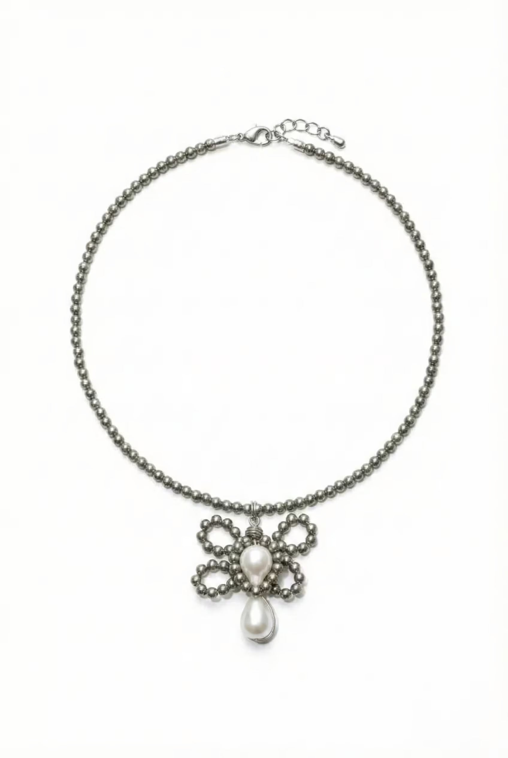 Colier Unicat din Argint cu Pirită Fațetată și Perle de Cultură Baroc, cu Pandantiv Manual