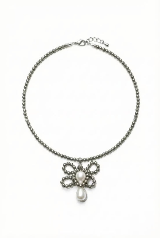 Colier Unicat din Argint cu Pirită Fațetată și Perle de Cultură Baroc, cu Pandantiv Manual