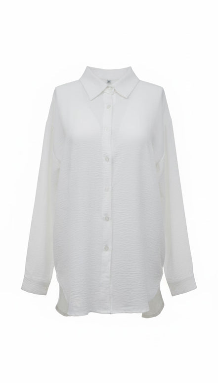 Cămașă lungă cu guler clasic și manșete oversize albă - OK Lux. All rights reserved. - Shirts  3 -