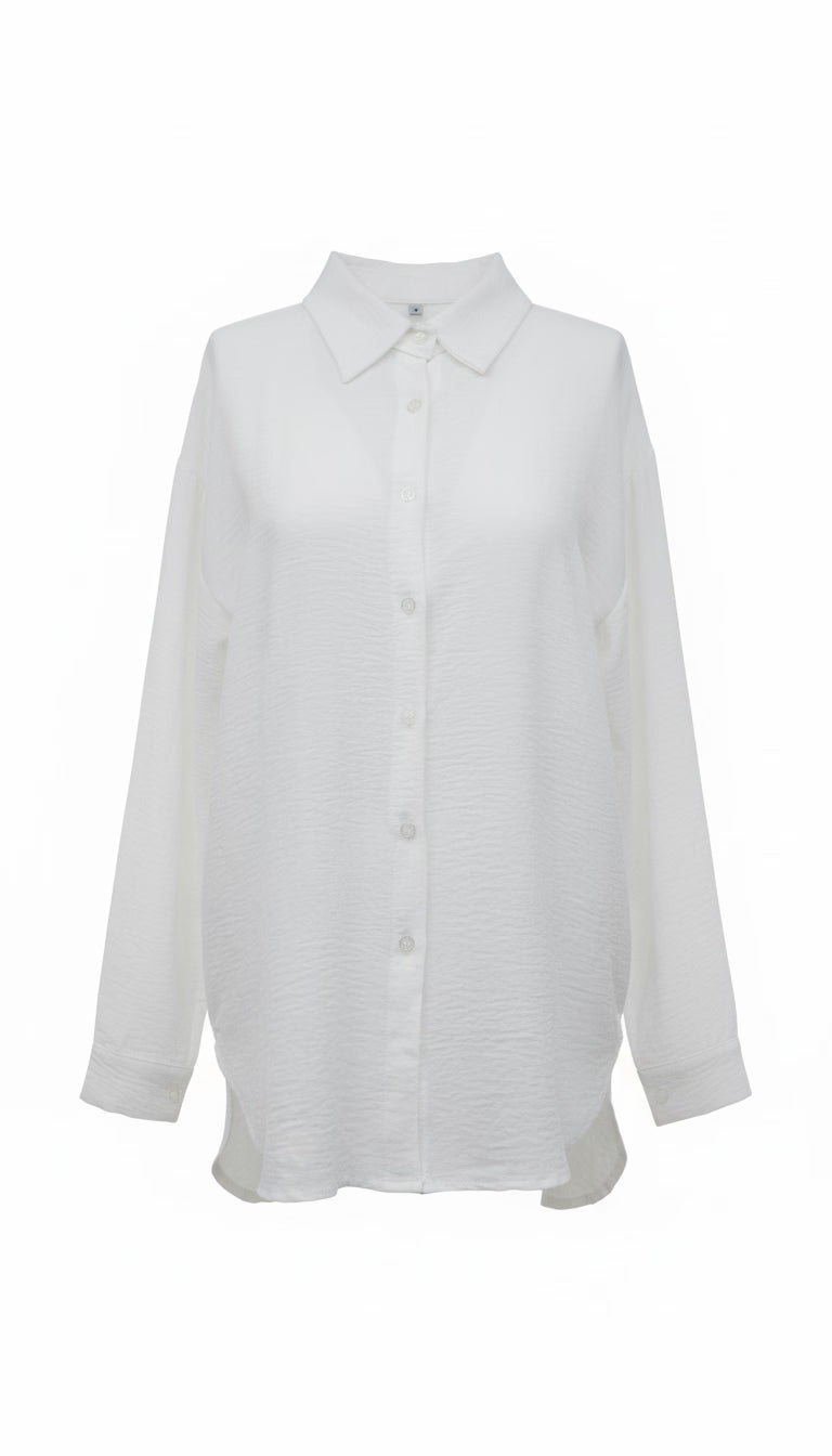 Cămașă albă oversize lejera cu maneca lunga - OK Lux. All rights reserved. - Shirts -