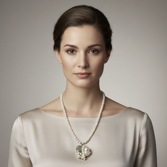 Colier Perle de Cultură AAA cu Phrenit și Perlă Baroc - Bijuterie Premium Argint