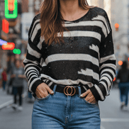 Bluză Subțire Tricotată cu Dungi și Paiete - OK Lux. All rights reserved. - Blouses - 