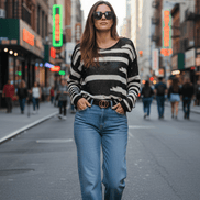 Bluză Subțire Tricotată cu Dungi și Paiete - OK Lux. All rights reserved. - Blouses - 