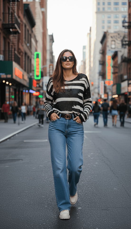 Bluză Subțire Tricotată cu Dungi și Paiete - OK Lux. All rights reserved. - Blouses - 