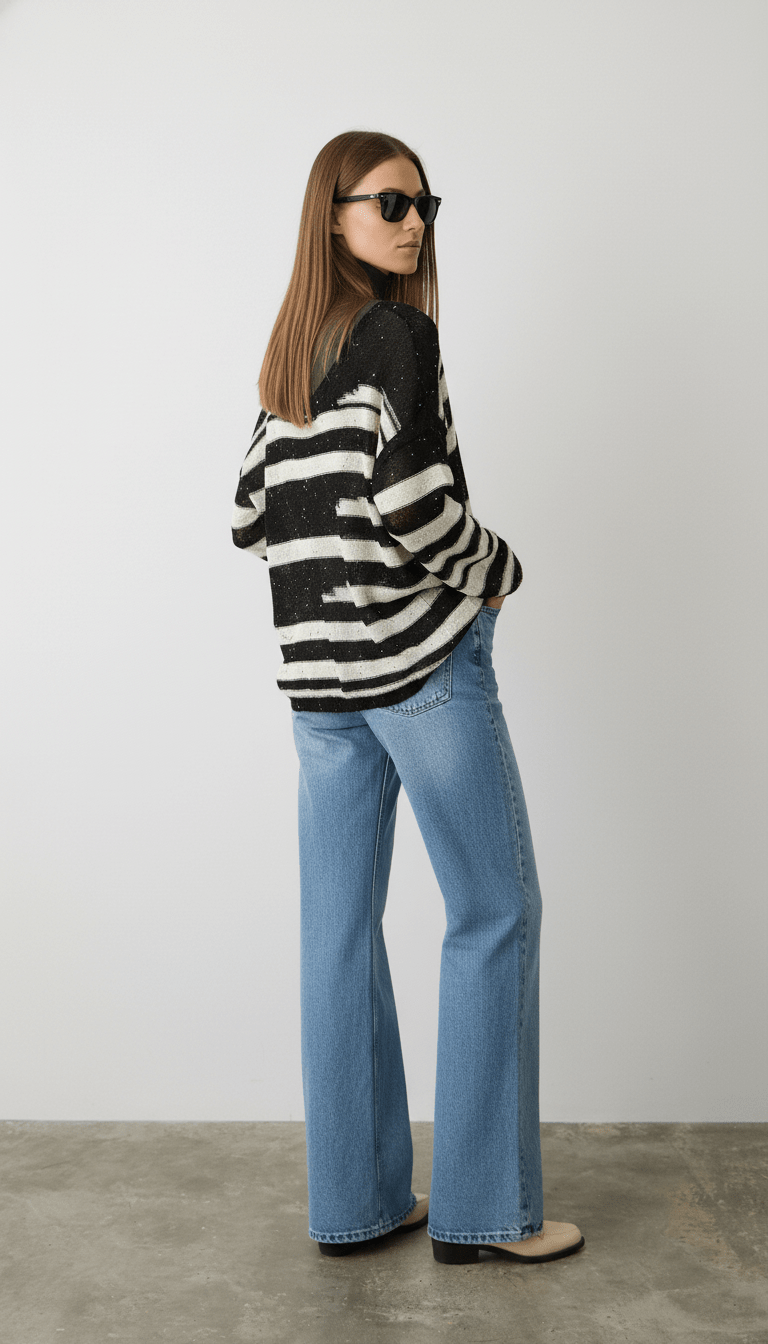 Bluză Subțire Tricotată cu Dungi și Paiete - OK Lux. All rights reserved. - Blouses - 