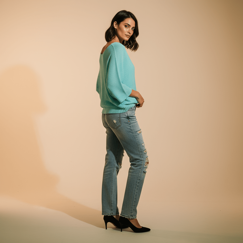 Bluză tricotată cu lurex turcoaz - OK Lux. All rights reserved. - Blouses - TURQUOISE - 