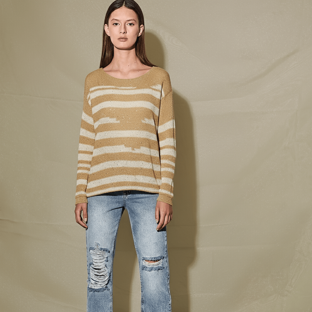 Bluză Tricotată Subțire cu Dungi și Paiete - OK Lux. All rights reserved. - Blouses - 