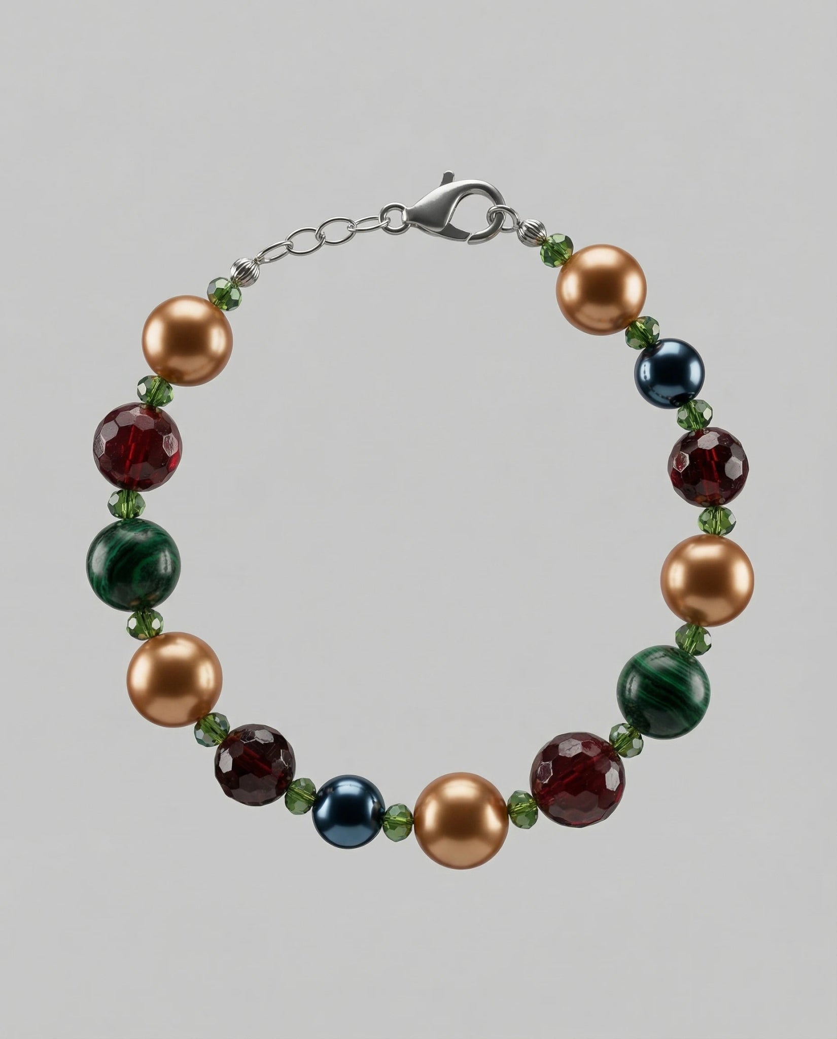 Brățară Jad Roșu și Verde cu Hematit și Perle Mallorca - Bijuterie Handmade 19cm - OK Lux. All rights reserved. - Bijuterii - 