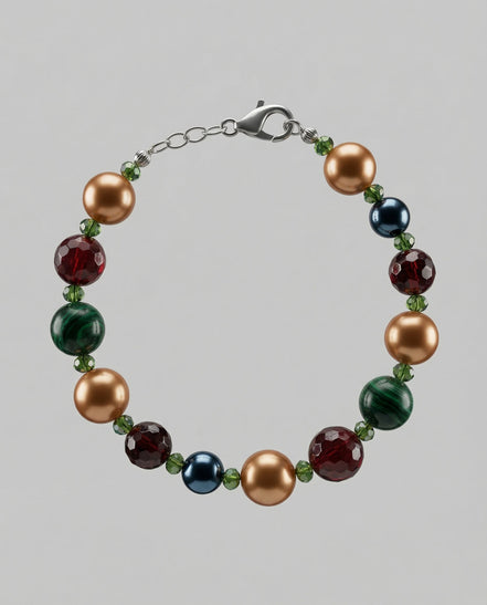 Brățară Jad Roșu și Verde cu Hematit și Perle Mallorca - Bijuterie Handmade 19cm - OK Lux. All rights reserved. - Bijuterii - 