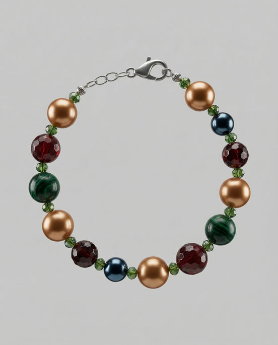 Brățară Jad Roșu și Verde cu Hematit și Perle Mallorca - Bijuterie Handmade 19cm - OK Lux. All rights reserved. - Bijuterii - 