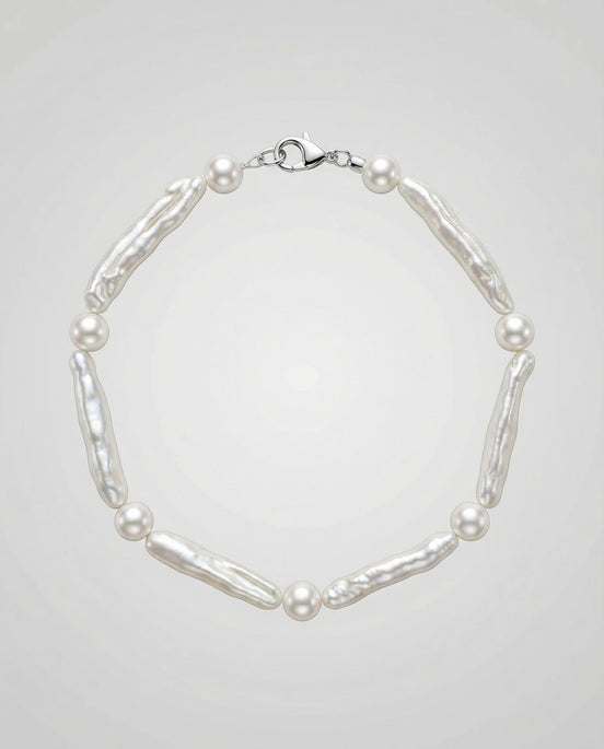 Brățară Perle Baroc Naturale cu Argint - Handmade 18cm - OK Lux. All rights reserved. - Bijuterii - 