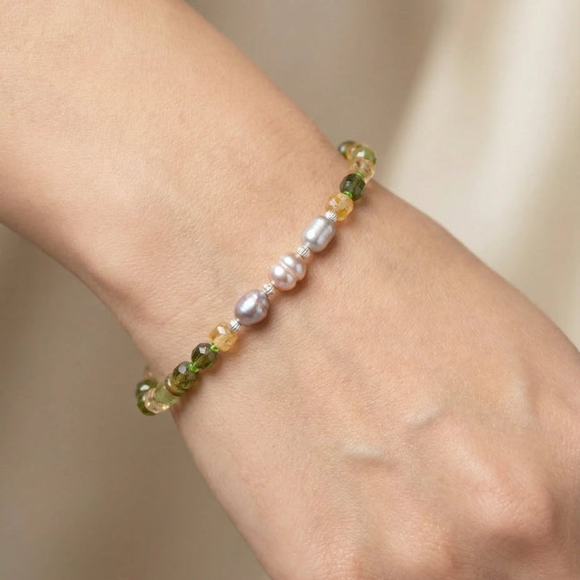 Brățară realizată manual din citrin, peridot și perle de cultură, cu bile din argint - OK Lux. All rights reserved. - Bijuterii - 