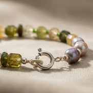 Brățară realizată manual din citrin, peridot și perle de cultură, cu bile din argint - OK Lux. All rights reserved. - Bijuterii - 