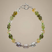 Brățară realizată manual din citrin, peridot și perle de cultură, cu bile din argint - OK Lux. All rights reserved. - Bijuterii - 
