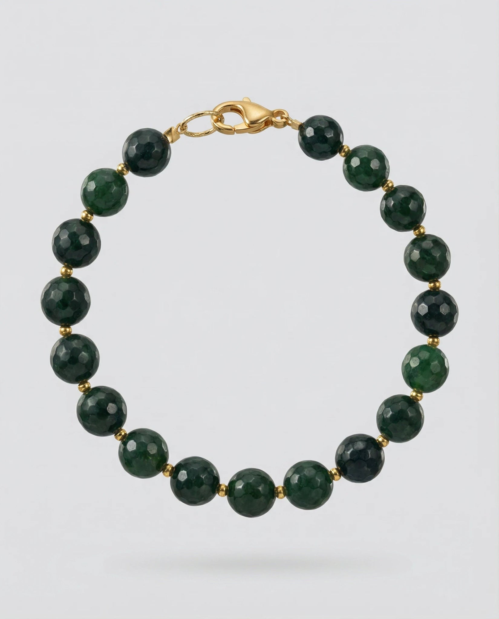 Brățară realizată manual din moldavit fațetat și hematit auriu, cu închizătoare placată cu aur - OK Lux. All rights reserved. - Bijuterii - 