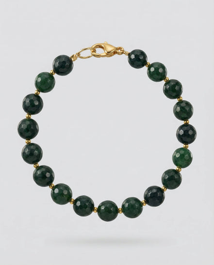 Brățară realizată manual din moldavit fațetat și hematit auriu, cu închizătoare placată cu aur - OK Lux. All rights reserved. - Bijuterii - 