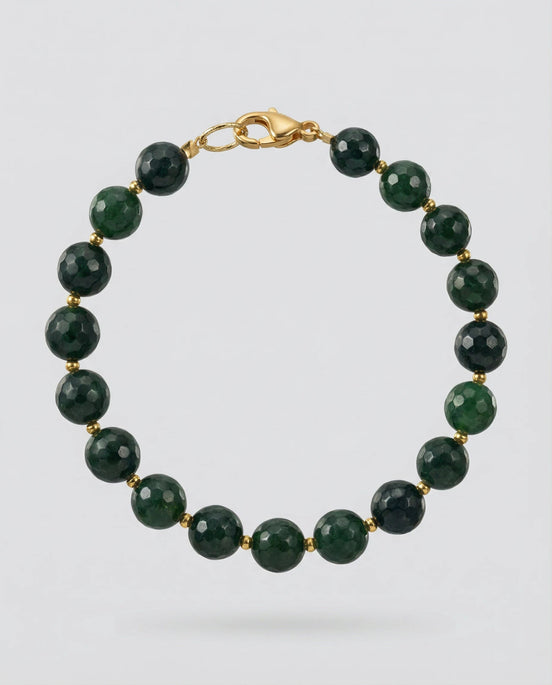 Brățară realizată manual din moldavit fațetat și hematit auriu, cu închizătoare placată cu aur - OK Lux. All rights reserved. - Bijuterii - 