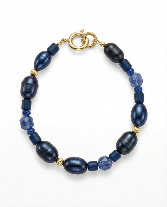 Brățară realizată manual din sodalit, hematit și perle de cultură, cu bile din argint - OK Lux. All rights reserved. - Bijuterii - 