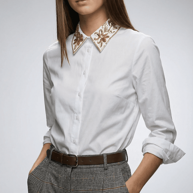 Camasă albă modernă cu linie fluidă - OK Lux. All rights reserved. - Shirts - WHITE - 