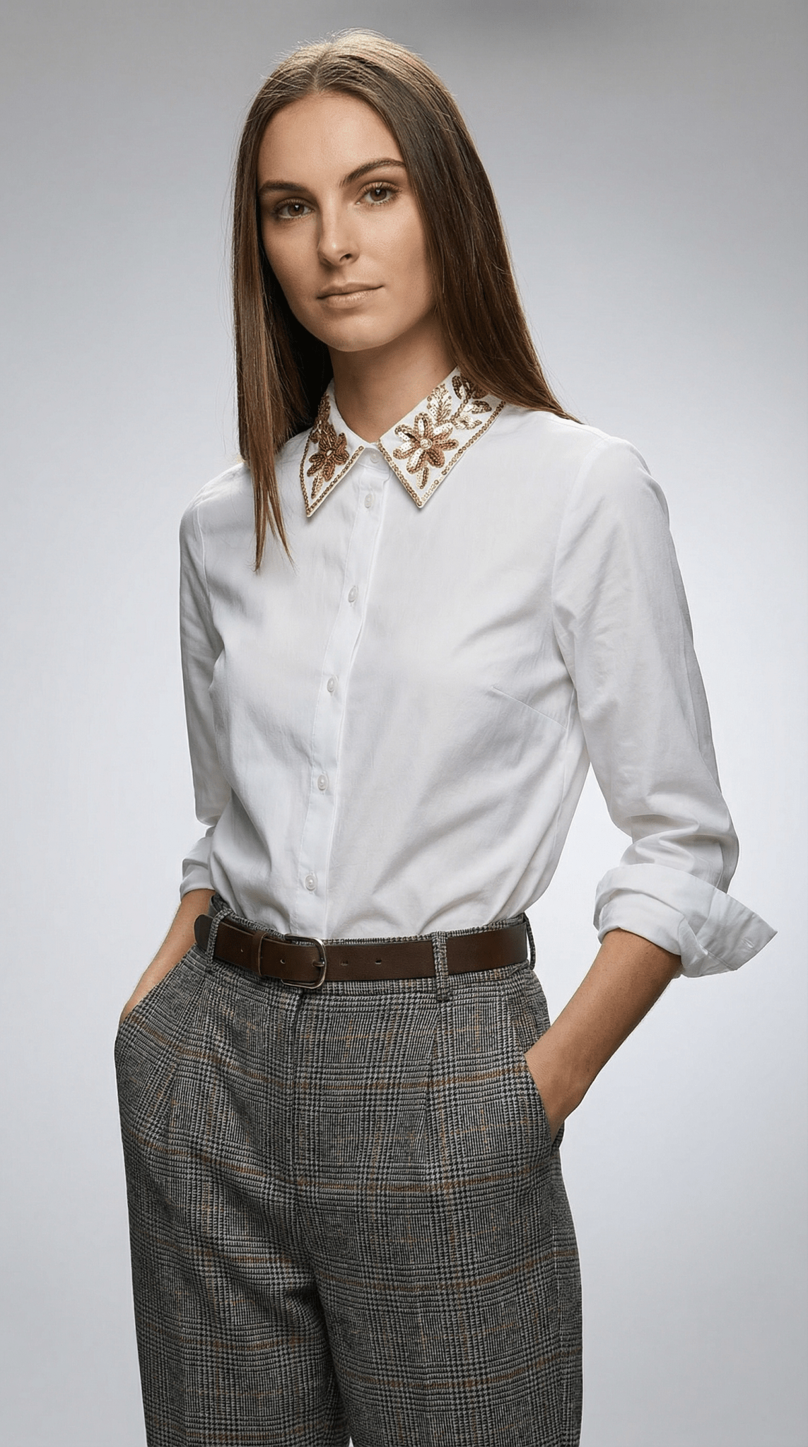 Camasă albă modernă cu linie fluidă - OK Lux. All rights reserved. - Shirts - WHITE - 