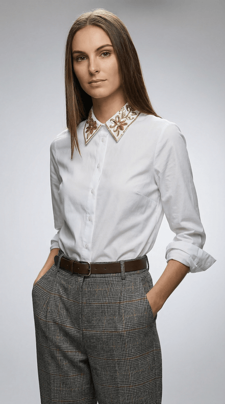 Camasă albă modernă cu linie fluidă - OK Lux. All rights reserved. - Shirts - WHITE - 