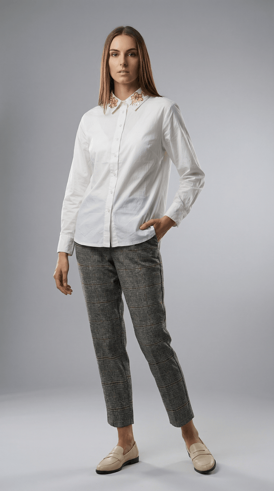 Camasă albă modernă cu linie fluidă - OK Lux. All rights reserved. - Shirts - WHITE - 