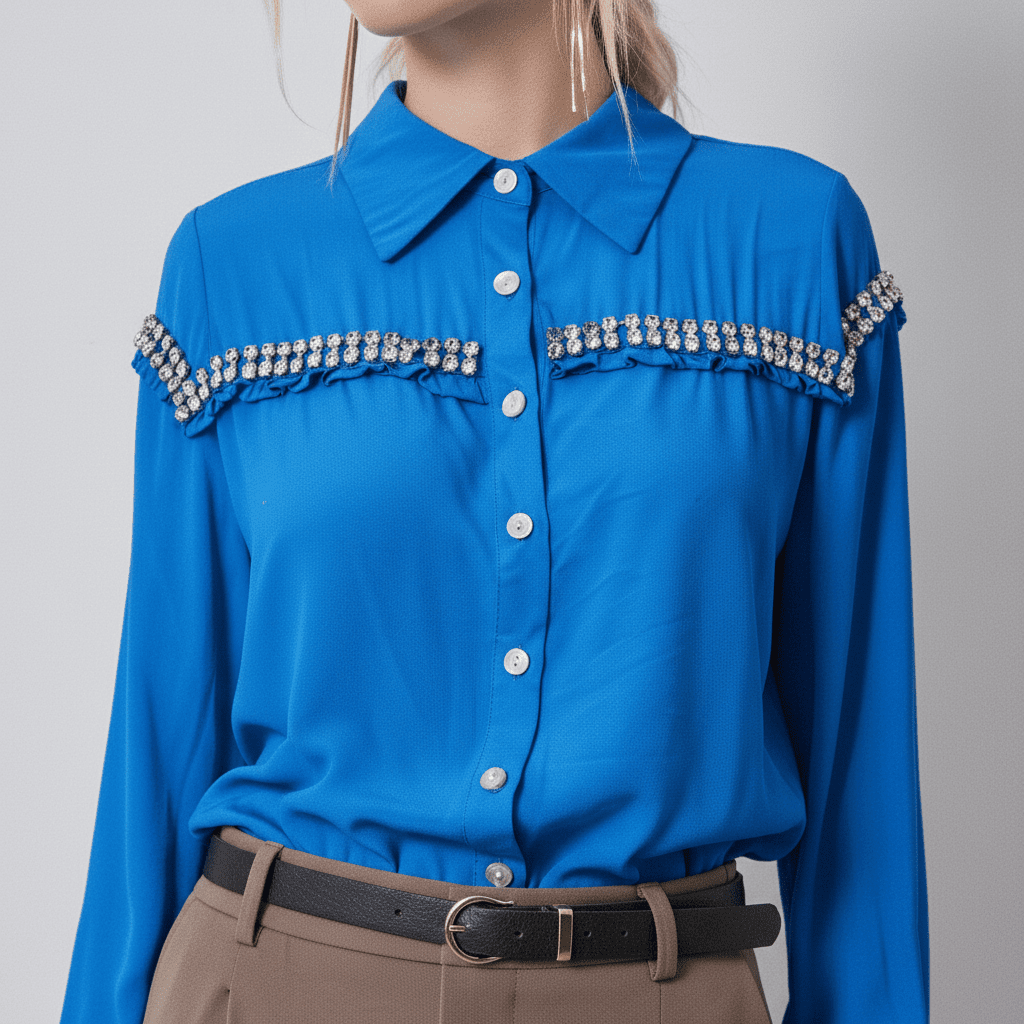 Cămașă albastră cu detalii ștrasuri - OK Lux. All rights reserved. - Shirts - BLUE - 