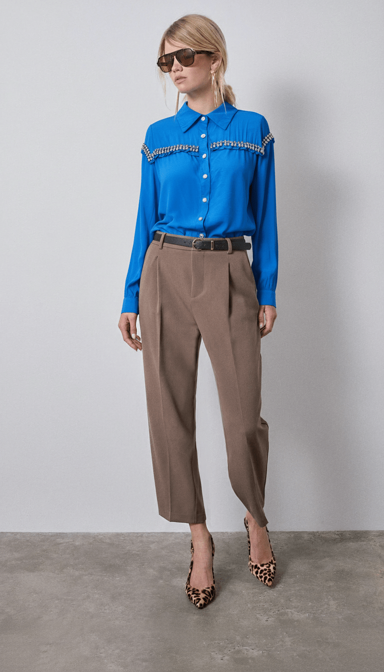 Cămașă albastră cu detalii ștrasuri - OK Lux. All rights reserved. - Shirts - BLUE - 