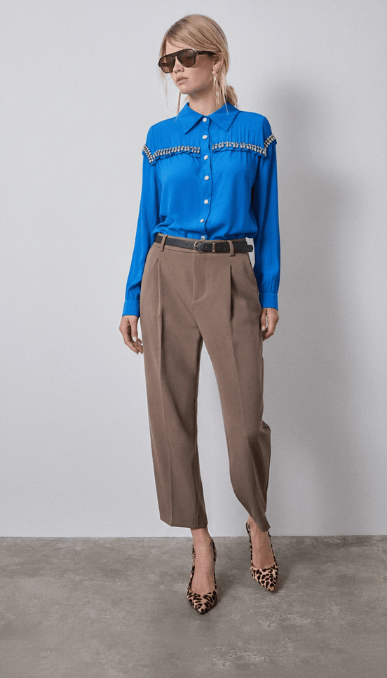 Cămașă albastră cu detalii ștrasuri - OK Lux. All rights reserved. - Shirts - BLUE - 