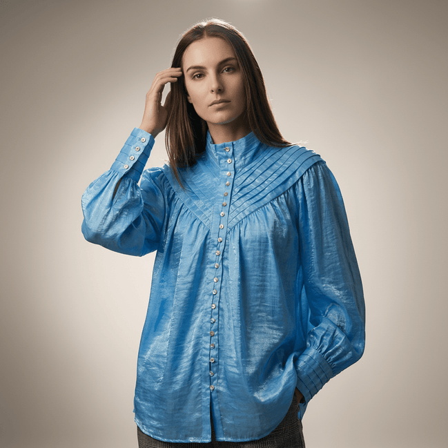 Camasă albastră satinată cu aspect rafinat - OK Lux. All rights reserved. - Shirts - BLUE - 