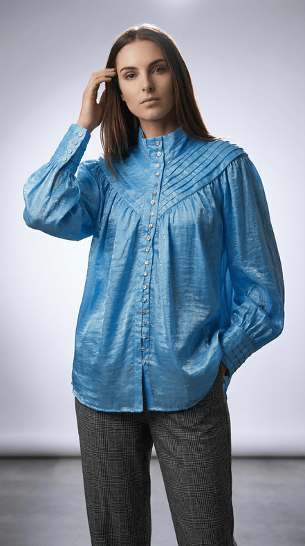 Camasă albastră satinată cu aspect rafinat - OK Lux. All rights reserved. - Shirts - BLUE - 