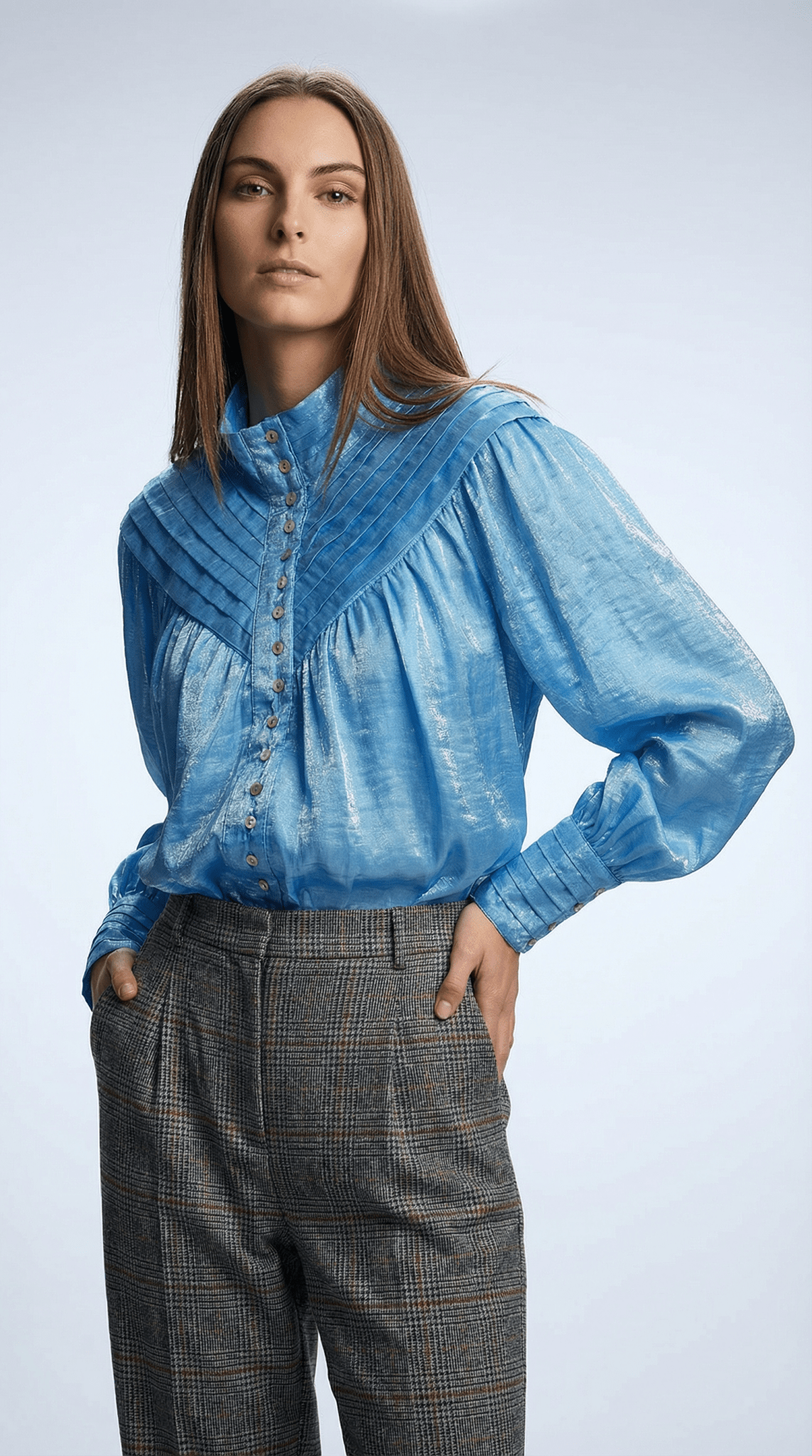 Camasă albastră satinată cu aspect rafinat - OK Lux. All rights reserved. - Shirts - BLUE - 