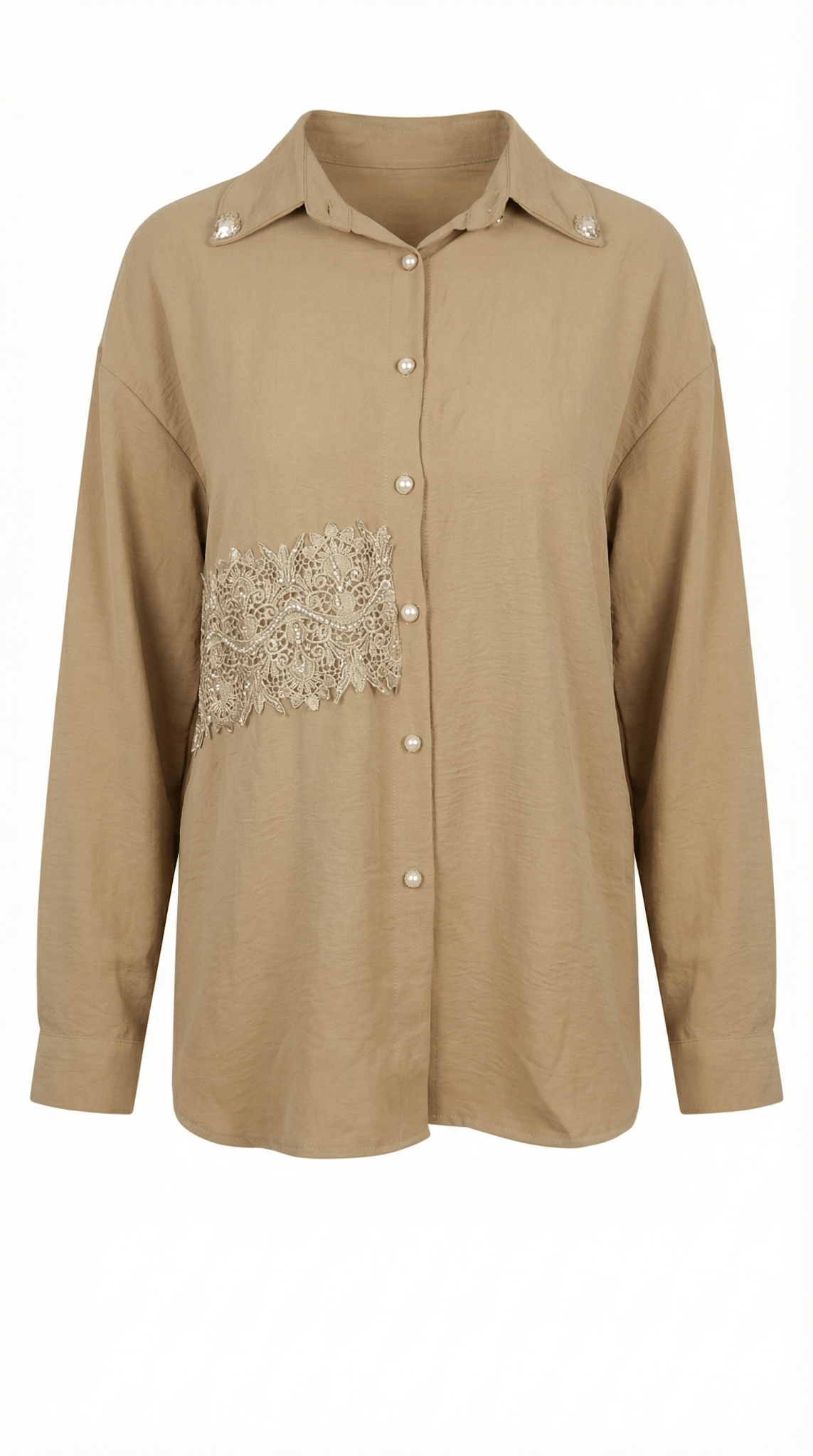 Camasa bej, accesorizata manual cu dantela si cristale - OK Lux. All rights reserved. - Skirts - 
