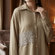 Camasa bej, accesorizata manual cu dantela si cristale - OK Lux. All rights reserved. - Skirts - 