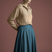 Cămașă Bej Accesorizată Manual cu Dantelă și Cristale – Handmade by Laura Stoica - OK Lux. All rights reserved. - Cămăși - 