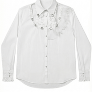 Cămașă „Crystal Clarity” – Albă cu Volane și Cristale - OK Lux. All rights reserved. - Shirts - 