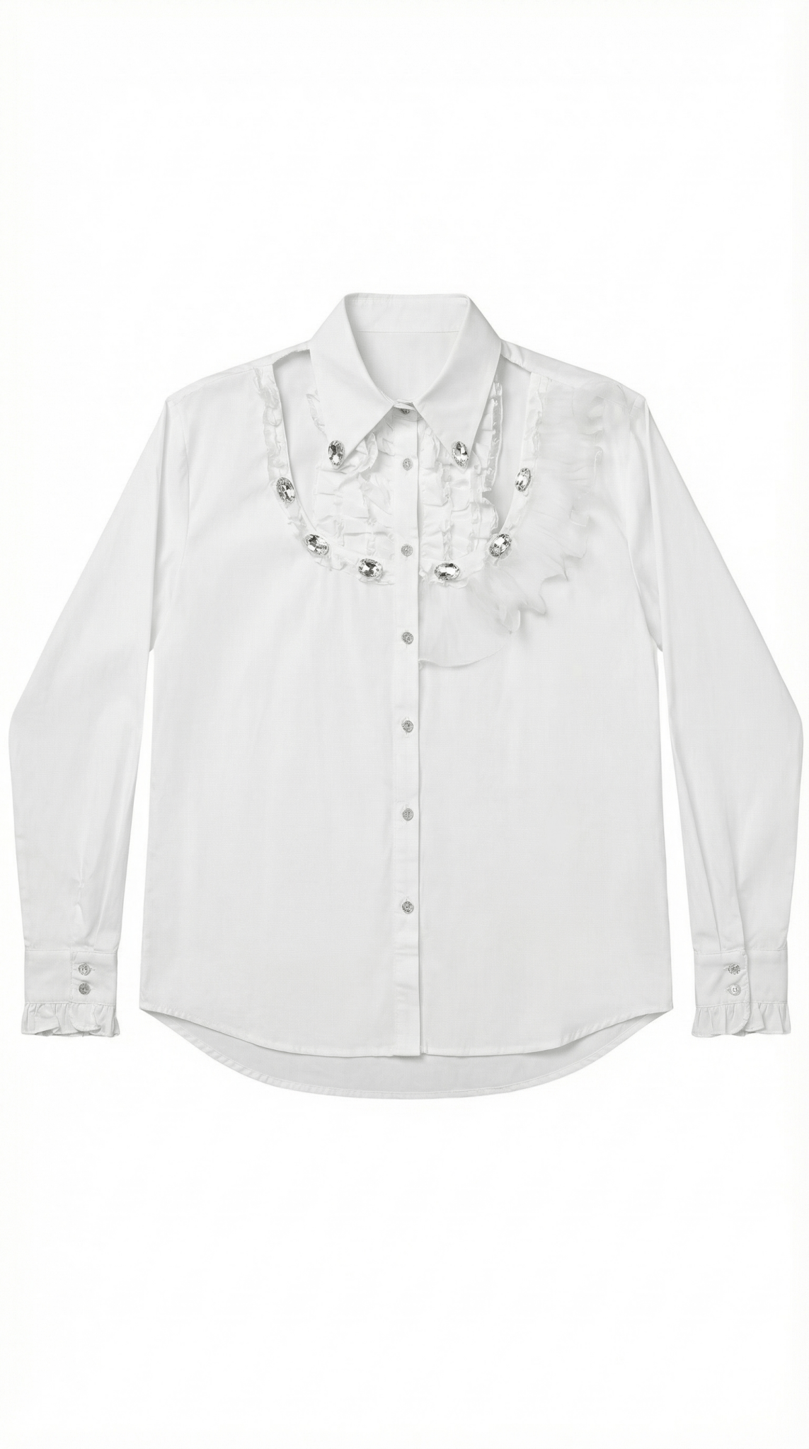 Cămașă „Crystal Clarity” – Albă cu Volane și Cristale - OK Lux. All rights reserved. - Shirts - 