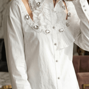 Cămașă „Crystal Clarity” – Albă cu Volane și Cristale - OK Lux. All rights reserved. - Shirts - 