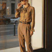 Cămașă cu fundă galben muștar - OK Lux. All rights reserved. - Shirts - MUSTARD YELLOW - 