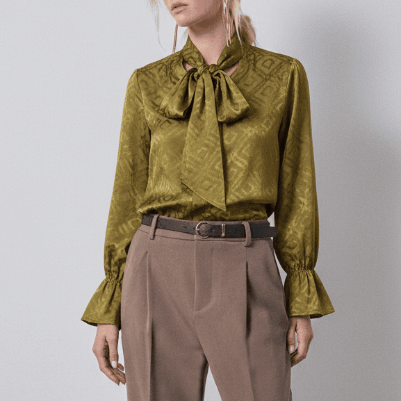 Cămașă cu fundă galbenă muștar - OK Lux. All rights reserved. - Shirts - MUSTARD YELLOW - 