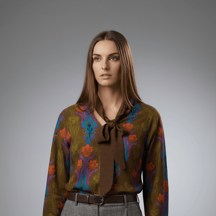 Cămașă cu fundă nuanță maro - OK Lux. All rights reserved. - Shirts - BROWN - 