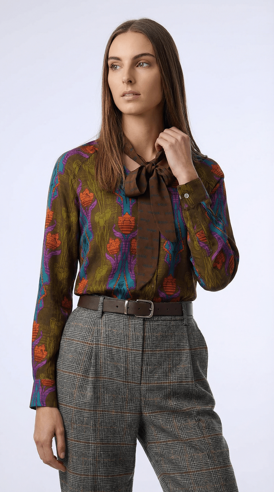 Cămașă cu fundă nuanță maro - OK Lux. All rights reserved. - Shirts - BROWN - 