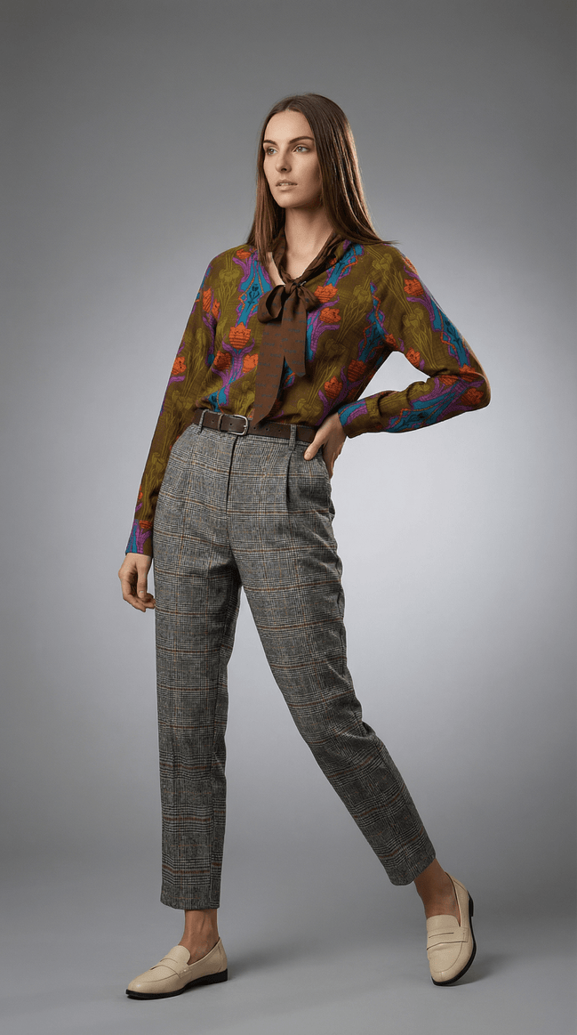 Cămașă cu fundă nuanță maro - OK Lux. All rights reserved. - Shirts - BROWN - 