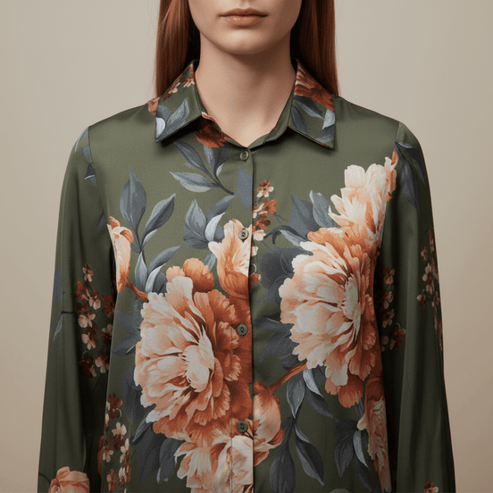 Cămașă Damă Elegantă cu Imprimeu Floral și Trandafiri – Mărime Universală (S - L) - OK Lux. All rights reserved. - Shirts - 