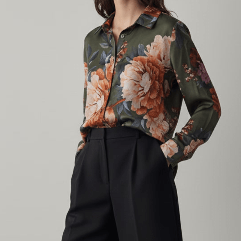 Cămașă Damă Elegantă cu Imprimeu Floral și Trandafiri – Mărime Universală (S - L) - OK Lux. All rights reserved. - Shirts - 